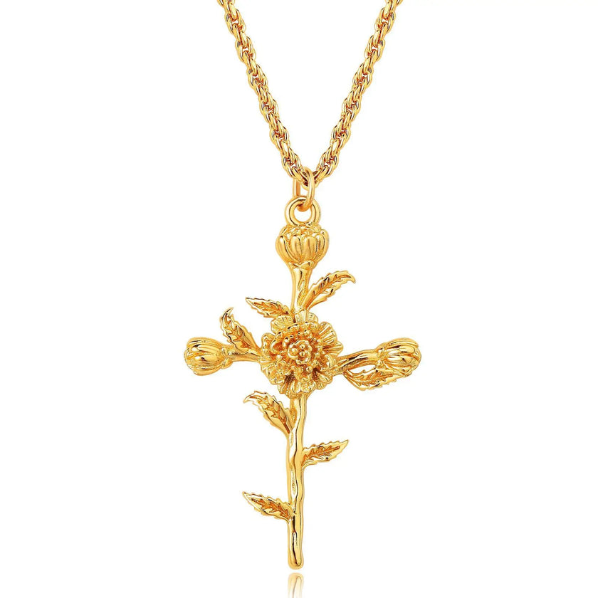 Birth Month Flower Cross Pendant