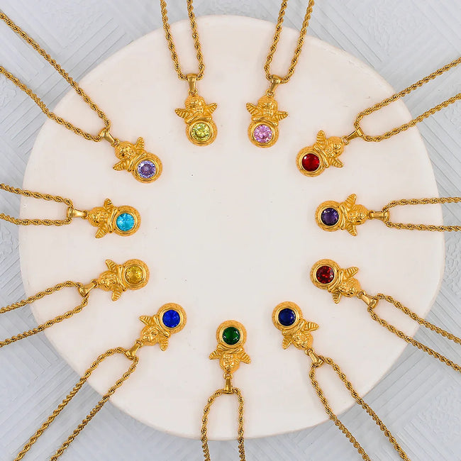 Dainty Angel Birthstone Necklace