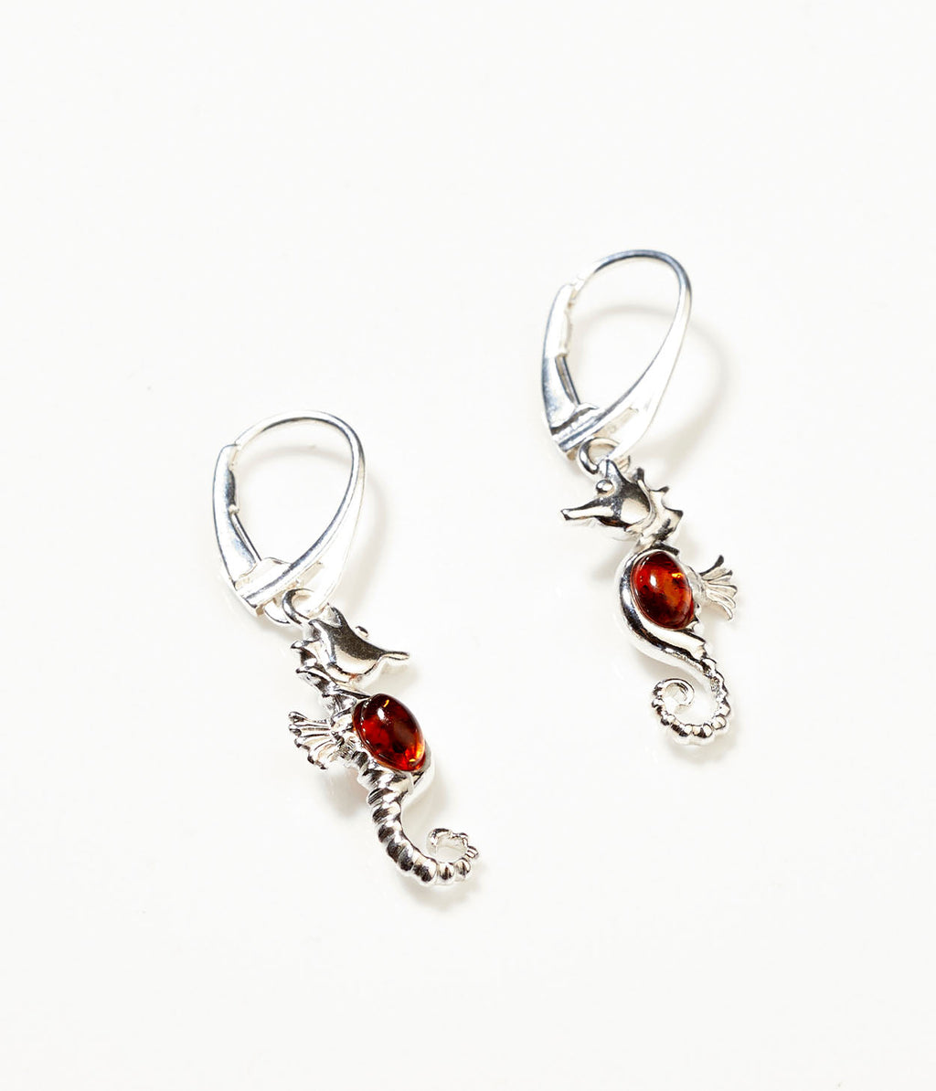 Boucles d'oreilles pendantes ambre hippocampe