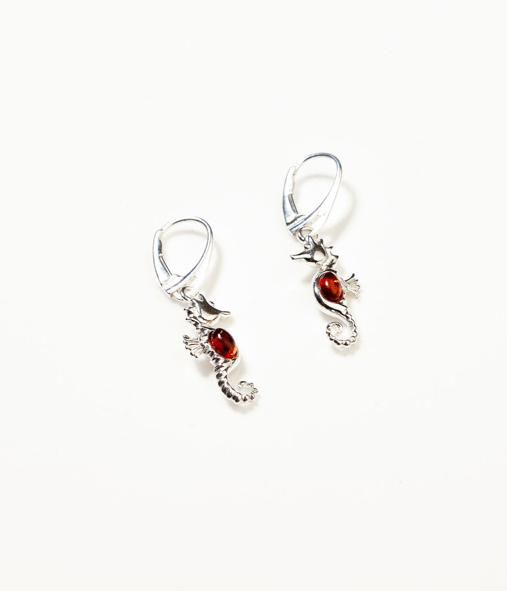 Boucles d'oreilles pendantes ambre hippocampe