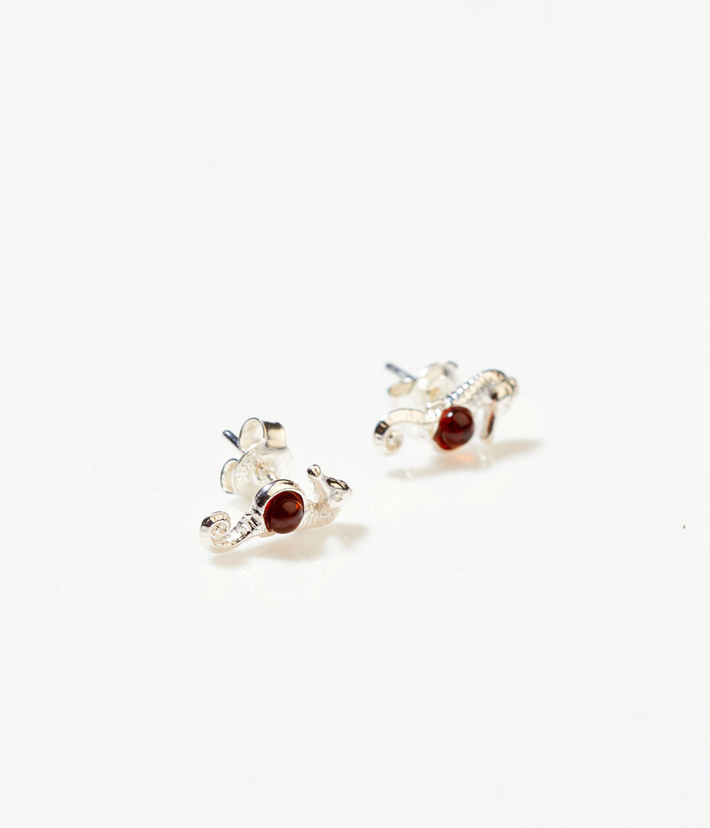 Amber Seahorse Stud Earrings