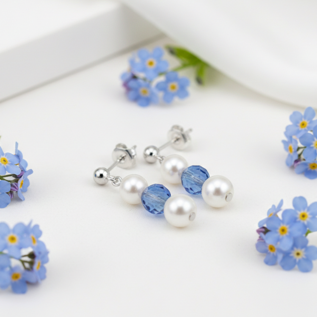 September Birthstone Jewellery Set | Pearl & Sapphire Earrings + Personalised Necklace