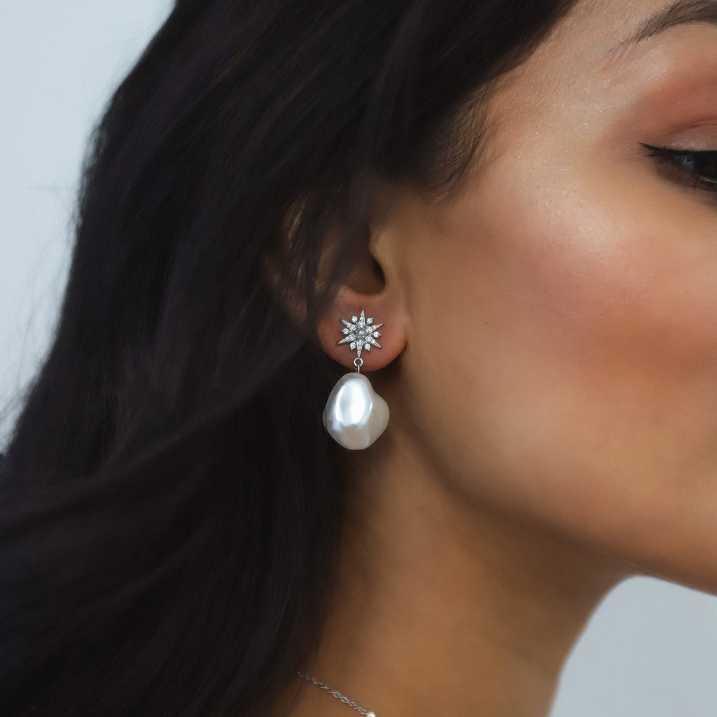 Boucles d'oreilles pendantes Saphira Perle | Argent sterling 925