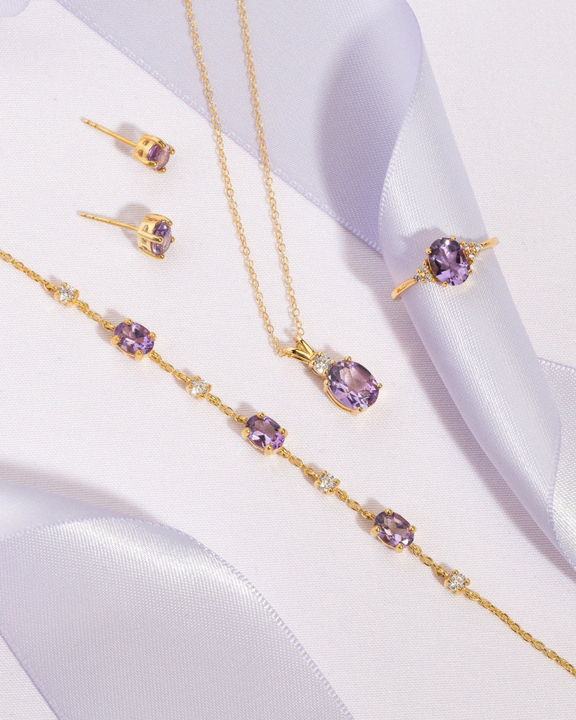 Complete Set - Amethyst Jewellery Set in 18k Gold Vermeil