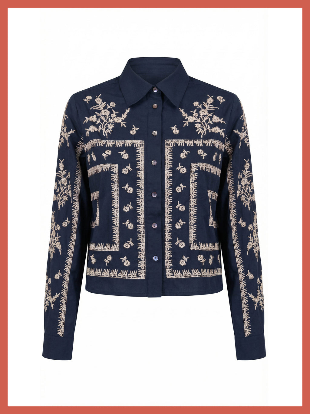 Sienna Embroidered Cropped Shirt In Dark Navy