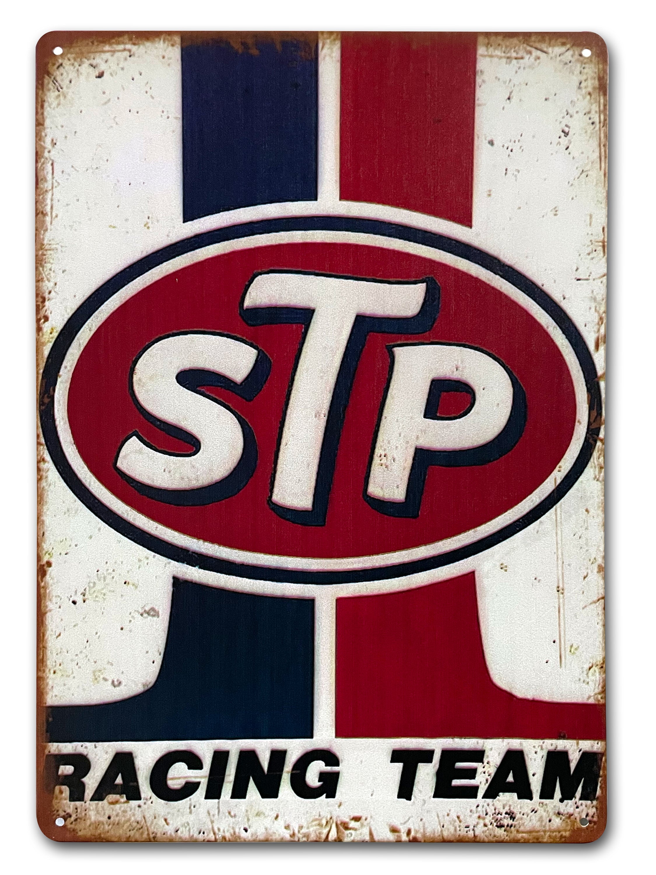 Letrero metálico del equipo de carreras STP