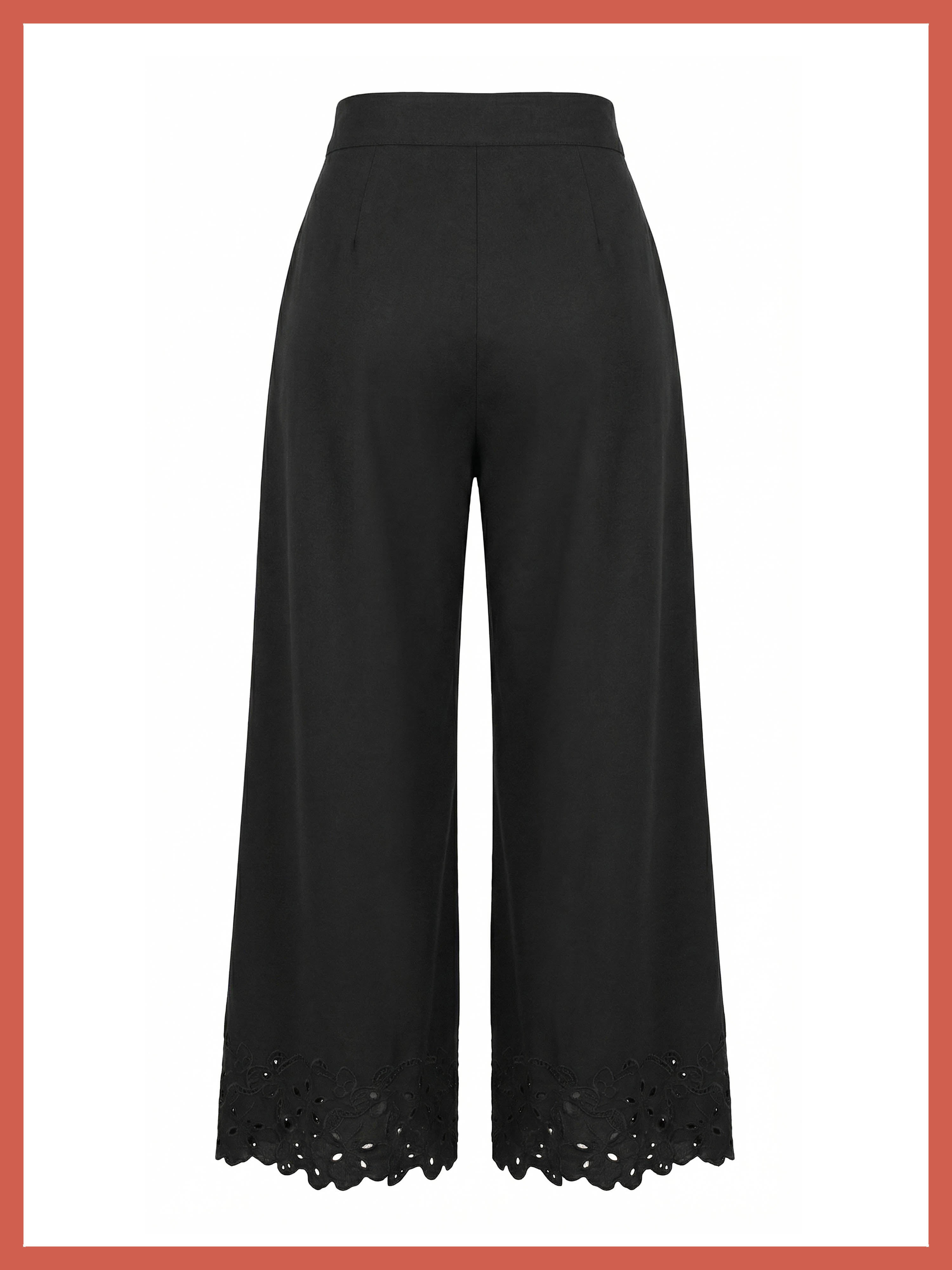 Sirena Embroidered Cutwork Trouser - Black