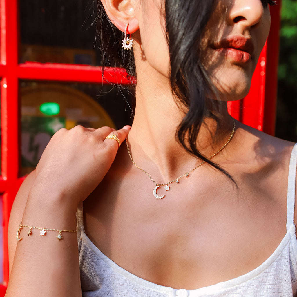 Collier Charme Lune et Étoile Ariya | Plaqué or 18 carats