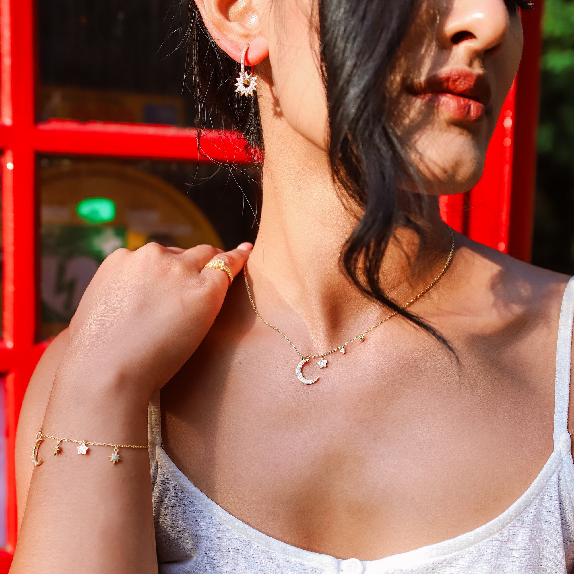 Collier Charme Lune et Étoile Ariya | Plaqué or 18 carats