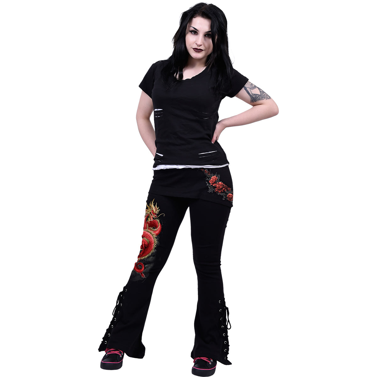 SHENLONG - Leggings de campana 2 en 1 con minifalda inclinada
