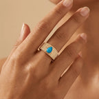 14K Gold Natural Turquoise Ring – Turquoise Drop Textured | Majestic Jewellery
