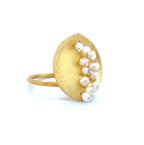 Leaf Mars Ring, Sterling Silver with Gold Plate with Baby Pearls