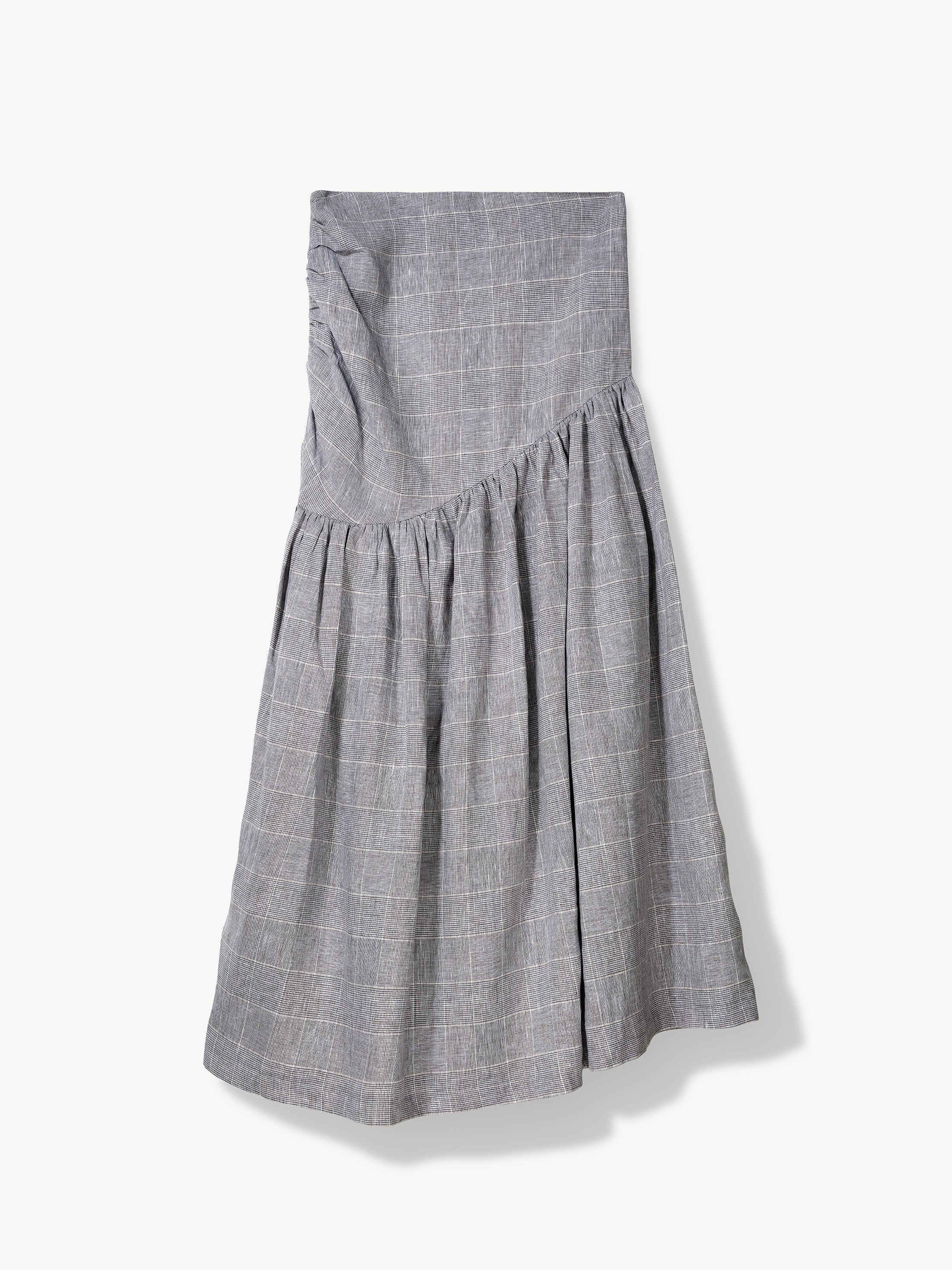 Gathered Maxi skirt Organic Grey check Linen – Hilda | No More Nobody
