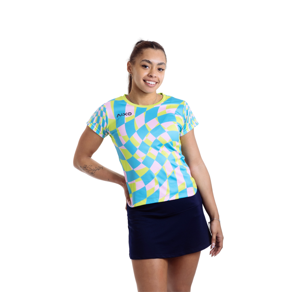 Aixo Checker Womens T Shirt Grey Check