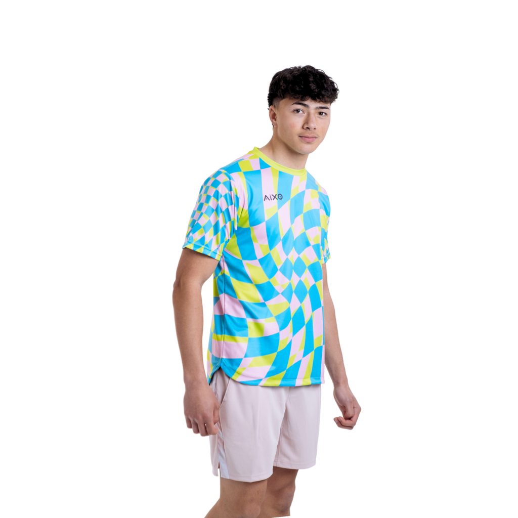 Aixo Checker Mens T Shirt Grey Check