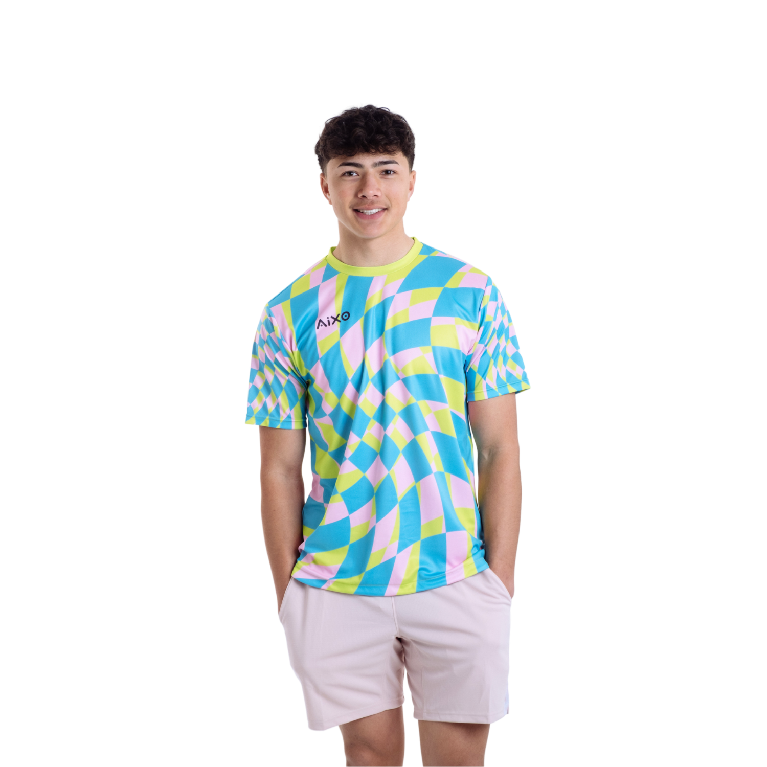 Aixo Checker Mens T Shirt Grey Check