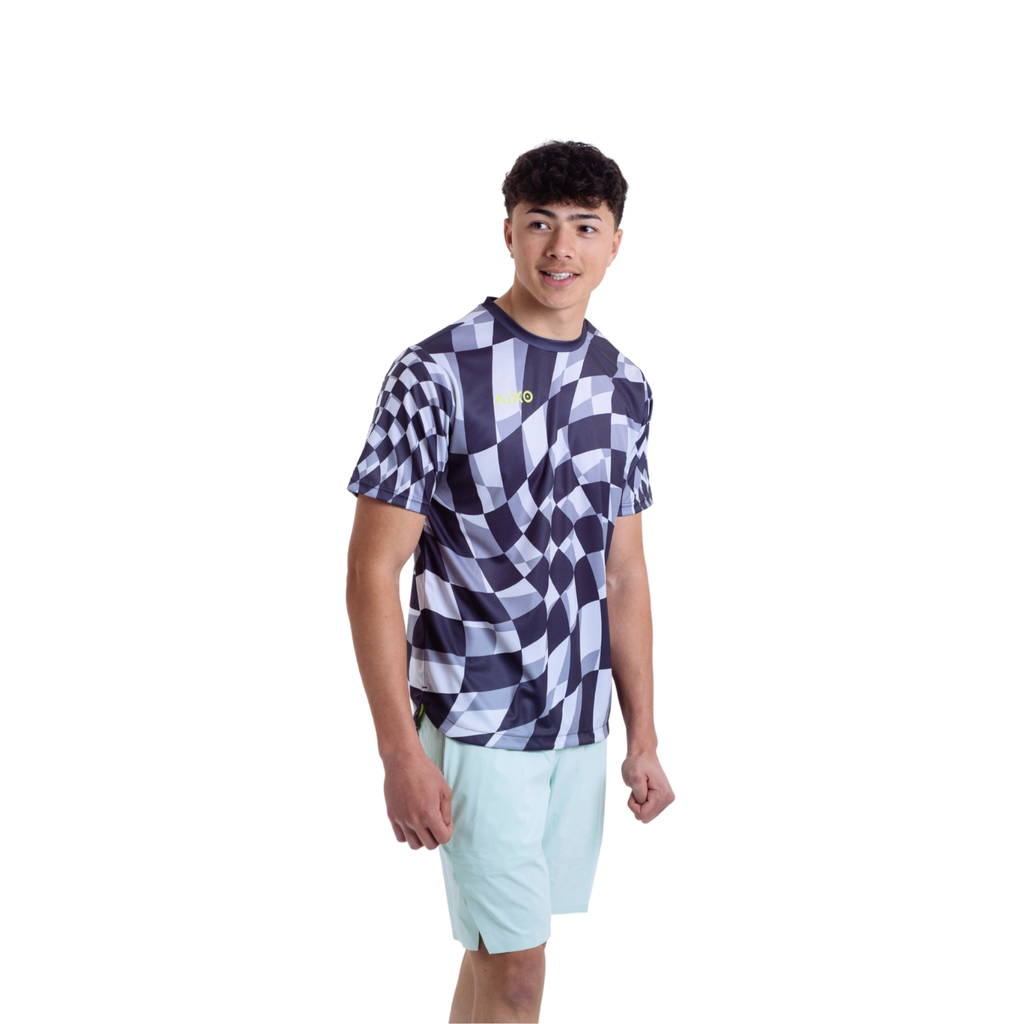 Aixo Checker Mens T Shirt Grey Check