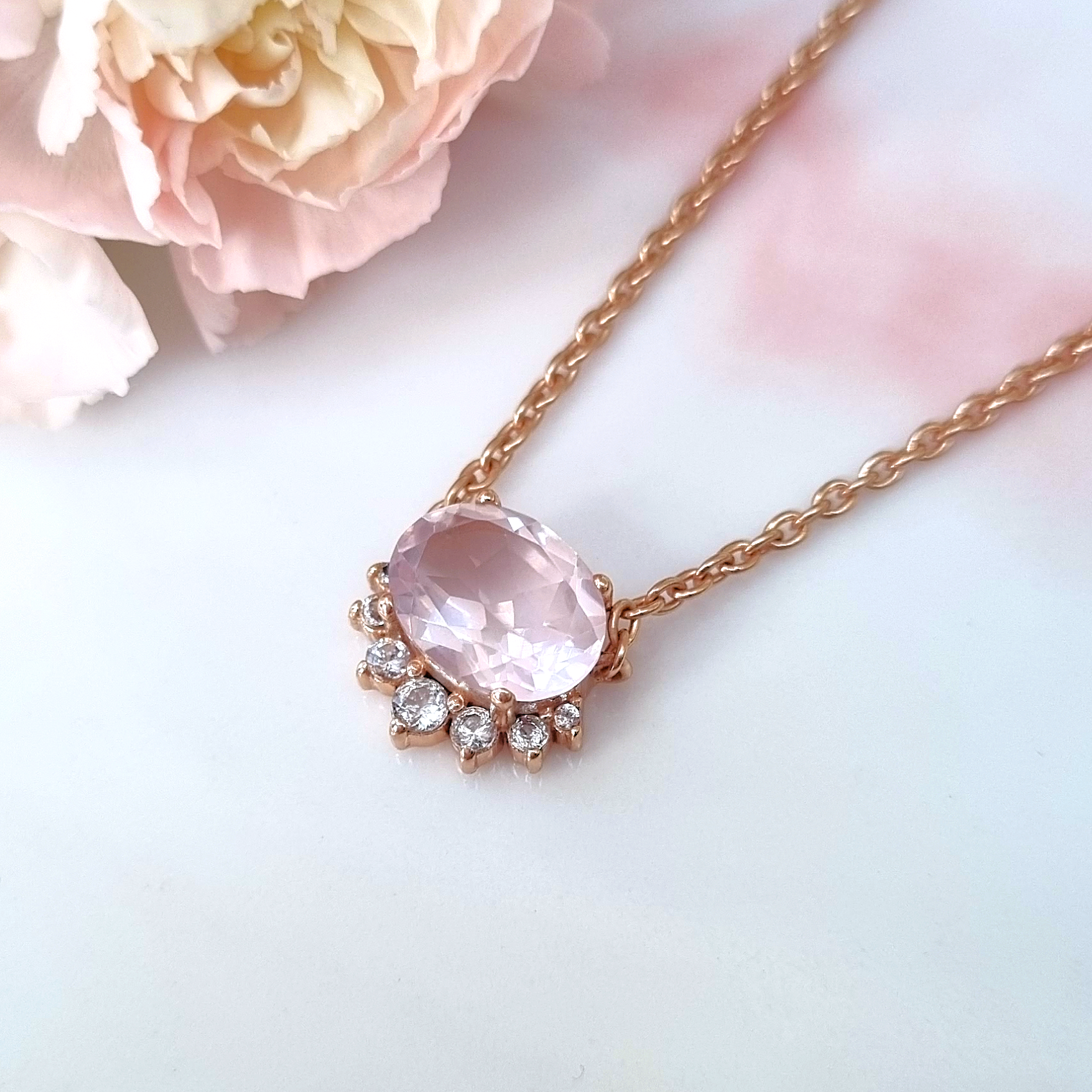 Collier Aria en quartz rose et vermeil d'or rose 18 carats