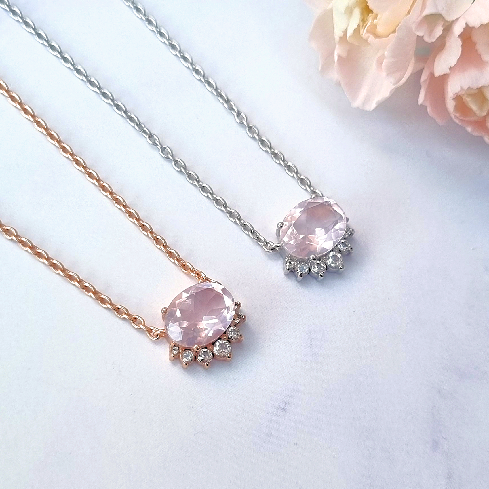 Collier Aria en quartz rose et vermeil d'or rose 18 carats