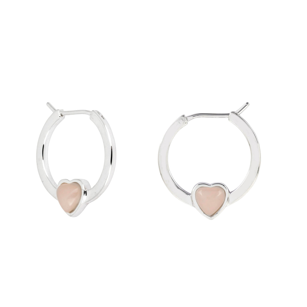 Silver Pink Opal Heart Hoop