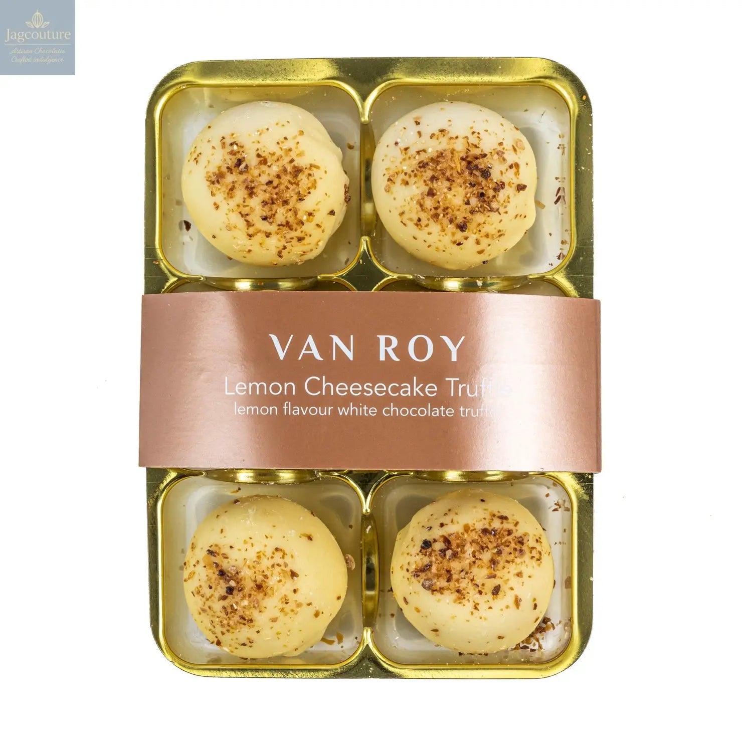 Van Roy 6 pack of lemon cheesecake truffles in cello
