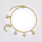 Bracelet à breloques lune et étoile Vega | Plaqué or 18 carats