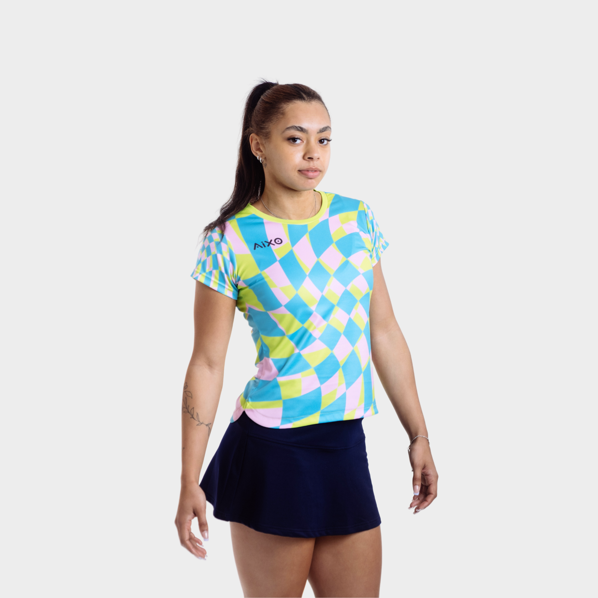 Aixo Checker Womens Top Lime