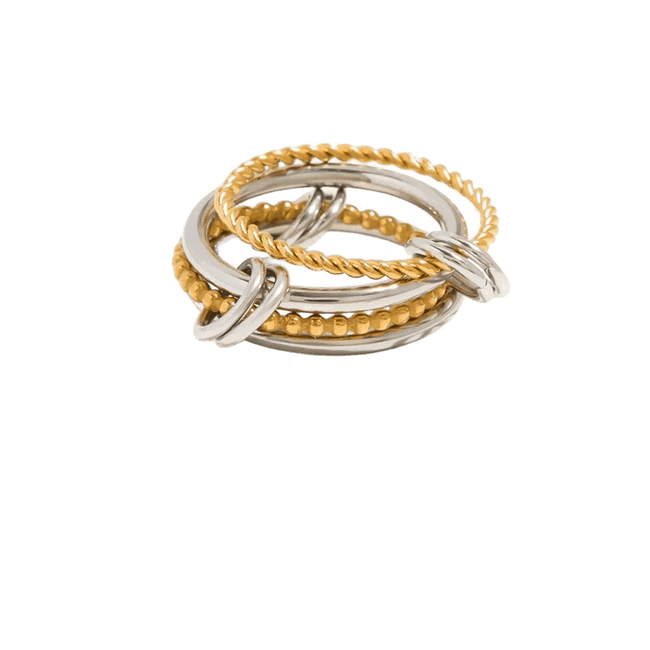 Two-Tone Rope & Beaded Interlocking Ring