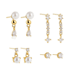 18K Gold Plated 4-Piece Pearl & Cubic Zirconia Stud Earring Set