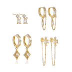 18K Gold Plated 4-Piece Chain & Stud Earring Set