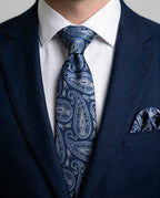 Navy Paisley Tie Set with Matching Pocket Square & Cufflinks