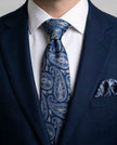Navy Paisley Tie Set with Matching Pocket Square & Cufflinks