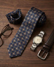 Navy & Gold Geometric Tie Set with Matching Cufflinks