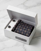 Navy & Gold Geometric Tie Set with Matching Cufflinks