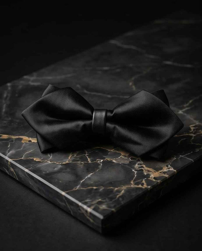 Nœud Papillon Noir Satiné Pré-Noué avec Bande Réglable