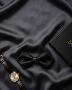 Black Satin Pre-Tied Bow Tie with Adjustable Band