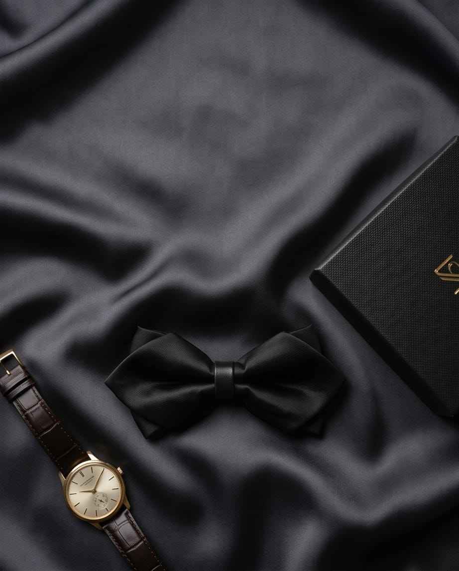 Black Satin Pre-Tied Bow Tie with Adjustable Band