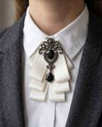 Ivory Elegance Bow Tie with Onyx-Style Gem