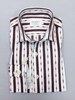White Maroon Bold Stripe Slim Fit Shirt
