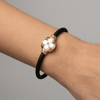 14K Gold Detail Bracelet – White Clover Black | Braided Black Band | Majestic Jewellery