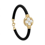 14K Gold Detail Bracelet – White Clover Black | Braided Black Band | Majestic Jewellery