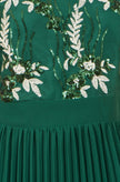 Yumi Green Sequin Embroidered Pleated Midi Dress