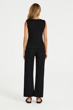 Sleeveless Jersey Crew Neck Top Black
