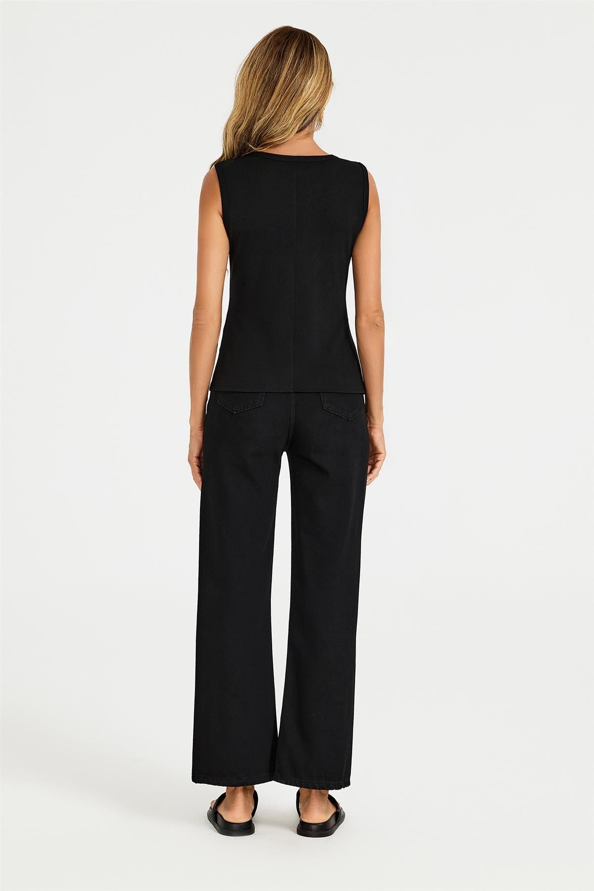 Sleeveless Jersey Crew Neck Top Black