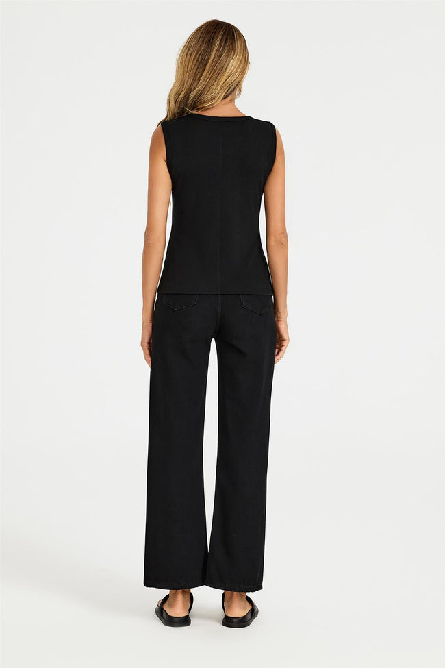 Sleeveless Jersey Crew Neck Top Black
