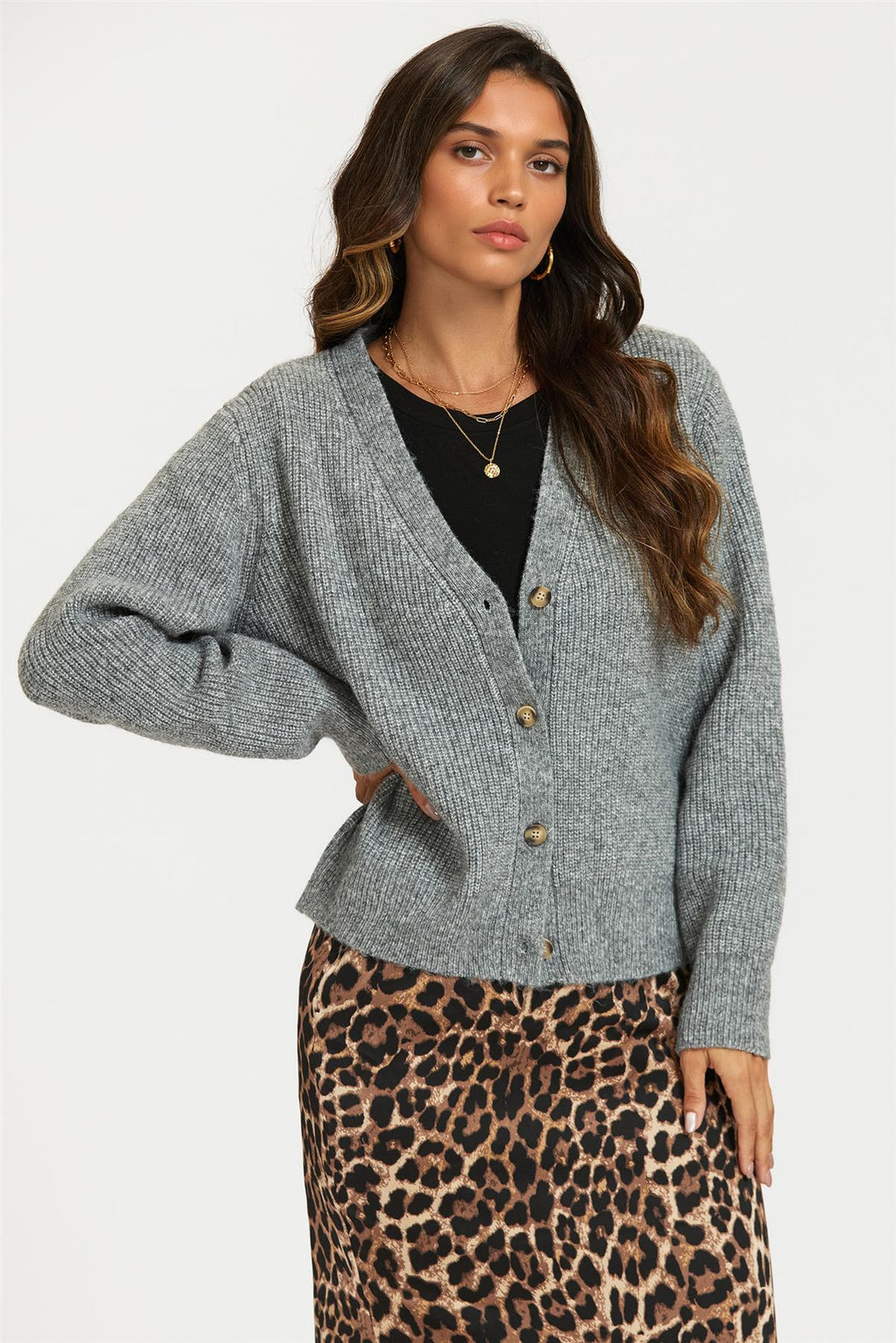 Little Heart Embroidery Cardigan Top In Grey