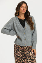 Little Heart Embroidery Cardigan Top In Grey