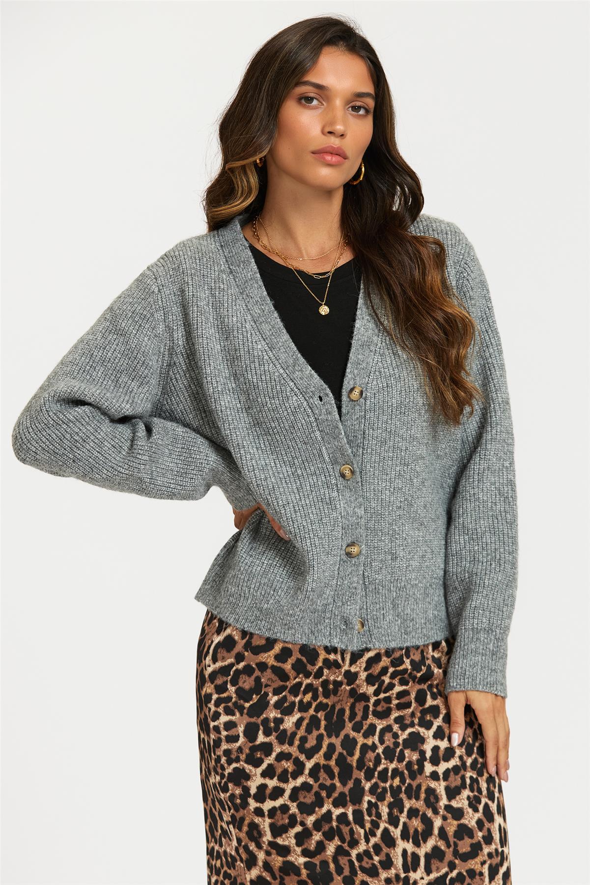 Little Heart Embroidery Cardigan Top In Grey