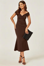 Bardot Pleated Midi Dress In Espresso