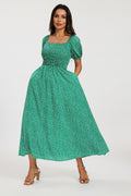 Floral Print Short Sleeve Midi Dress In Green